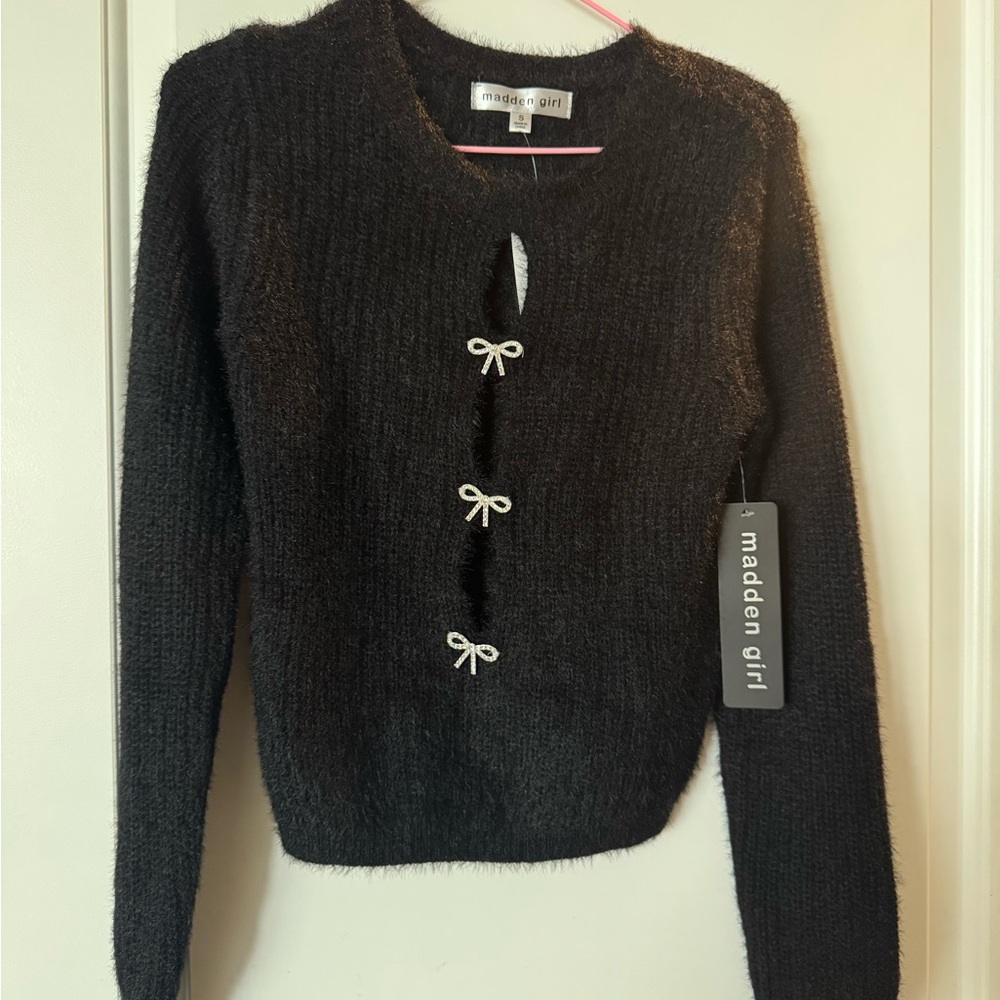 Madden Girl Charcoal Sweater with Bow Details